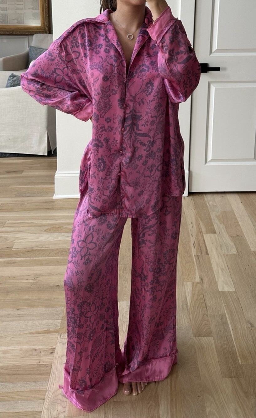 Free People Dreamy Days Pajama Set In Pink Purple SugarSnaps Combo Small